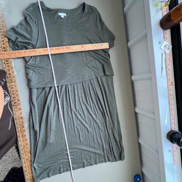 J Jill Dress Large Clover Green Rayon Blend Short Sleeve Button Back Midi Style - Picture 4 of 7